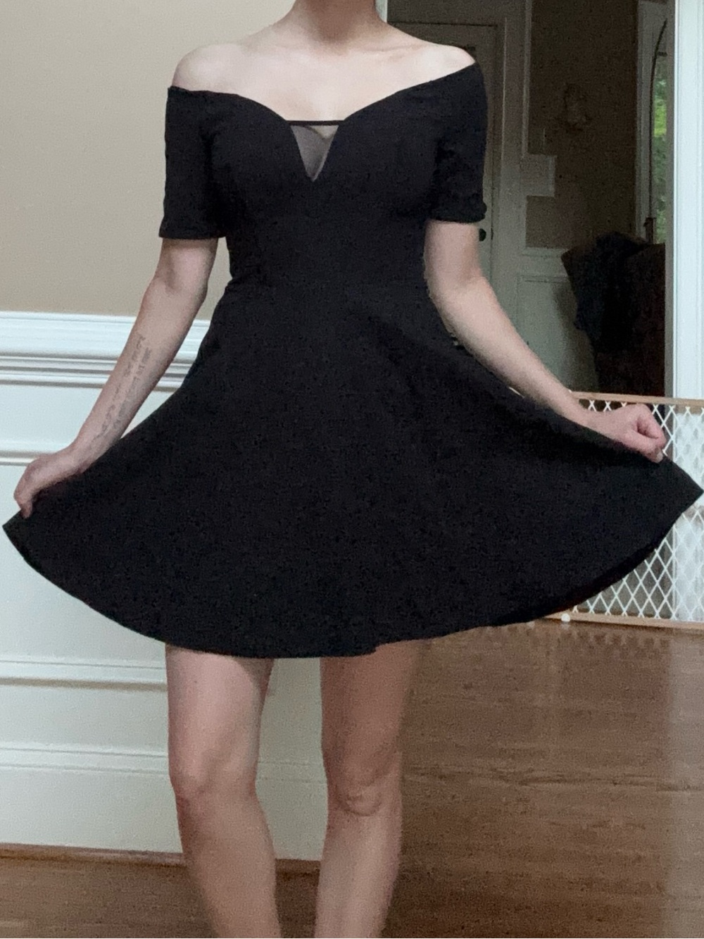 Guess Black Off-Shoulder Fit-and-Flare Mini Dress